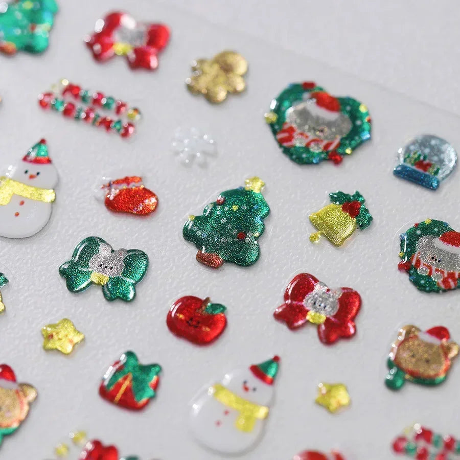Snowman Apple Stars Gift Bell Snowflake Christmas Tree 3D Jelly Self Adhesive Nail Art Stickers Santa Claus Xmas Manicure Decals (ONLINE ORDER ONLY)