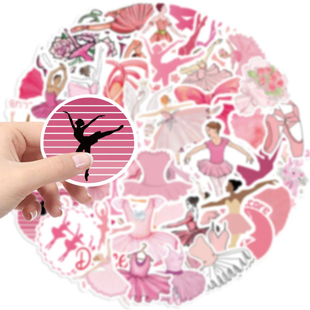 50pcs Cute Pink Ballet Dance Girls Stickers DIY Decoration For Laptop Notebook Suitcase Laptop Phone Sticker Toy Art Decals ﻿ (ONLINE ORDER ONLY)