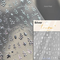Mini Three Leaf Flower Magnolia Lotus Flower Stem Gradual Petal Line Arc Metal Sillver Delicate Nail Art Stickers Manicure Decal (Online Order Only)