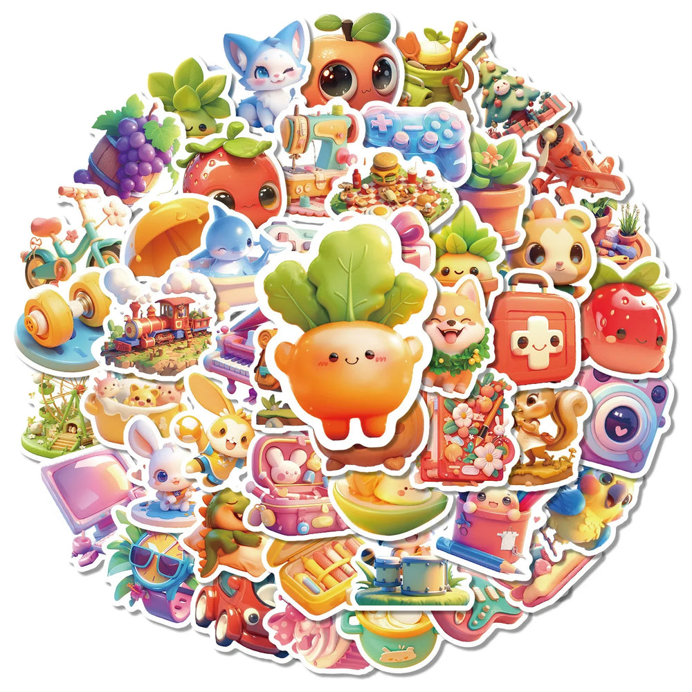 10/30/50PCS Kawaii Animal Stickers Cute Cartoon Food Graffiti Sticker Luggage Laptop Guitar Bike Skateboard 3D Decals Kids Toy (Online Order Only)