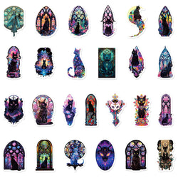 10/30/50pcs Gothic Dark Black Cat Moon Stickers Cool Aesthetic Goth Decals Toys Scrapbook Phone Luggage Car Decoration Sticker (ONLINE ORDER ONLY)