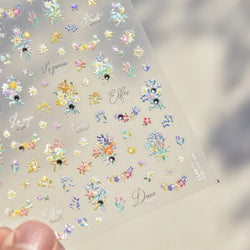 Cute Spring Flowers Purple Blue White Bowknot Rose Garden Daisy 5D Soft Embossed Relief Adhesive Nail Art Sticker Manicure Decal (ONLINE ORDER ONLY)