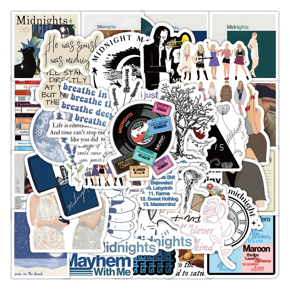 10/60PCS New Album Midnights Stickers Beautiful Stickers DIY Mobile Phone Notebook Graffiti Children's Toys Case Stickers (ONLINE ORDER ONLY)