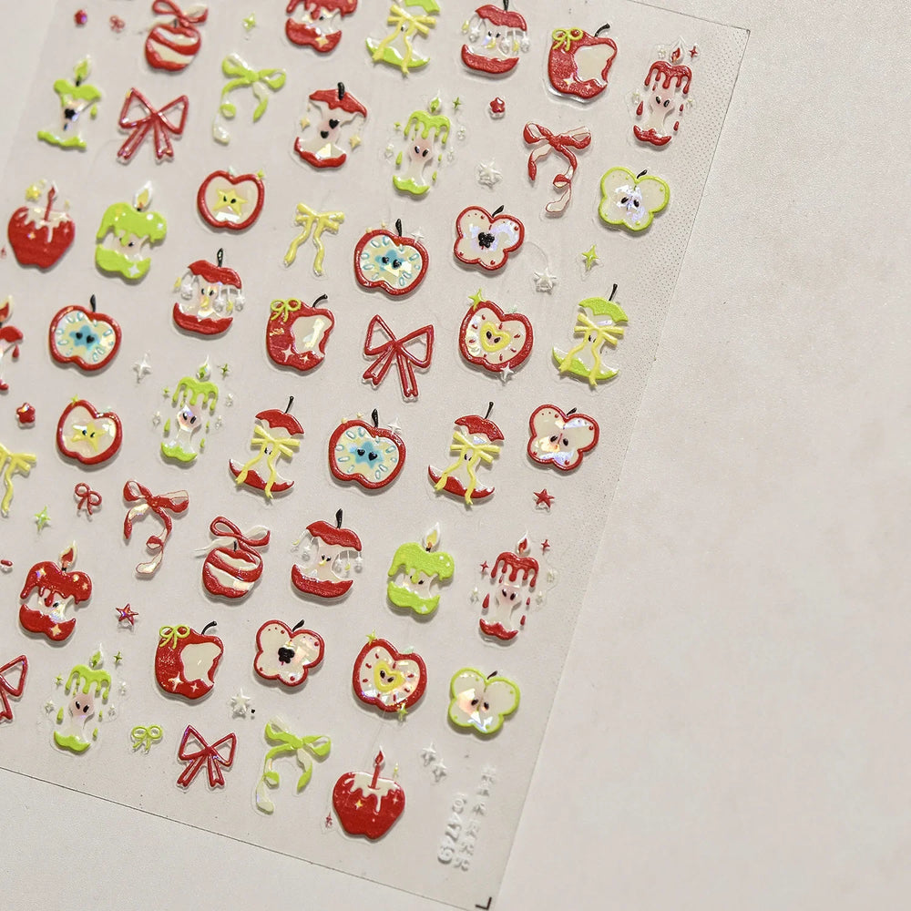 Shiny Attractive Apple Core Peel Cute Fruits Bowknot Tie Star Self Adhesive Nail Art Stickers Charming Rhinestone Manicure Decal (ONLINE ORDER ONLY)