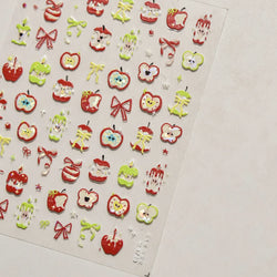 Shiny Attractive Apple Core Peel Cute Fruits Bowknot Tie Star Self Adhesive Nail Art Stickers Charming Rhinestone Manicure Decal (ONLINE ORDER ONLY)