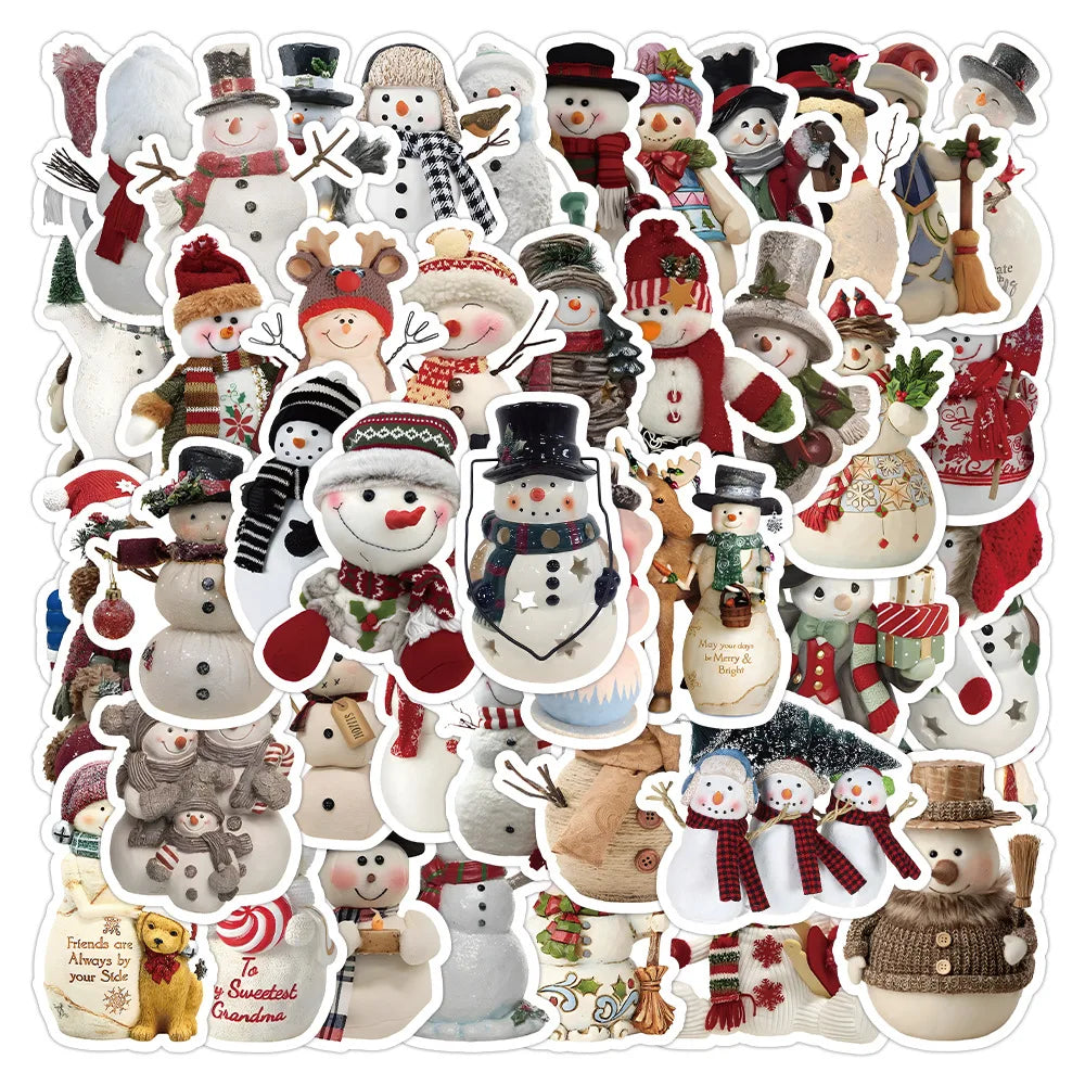 10/30/50PCS Cute Snowman Stickers Christmas Decoration Gift DIY Notebook Laptop Phone Bike Fridge Waterproof Cartoon Decals Toys (Online Order Only)