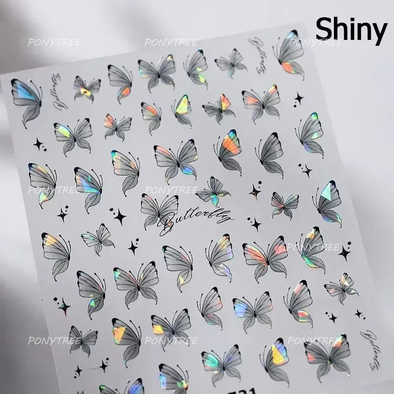 Green Blue Glass Butterfly Lily Flowers Star Line Water Droplet Charming Shiny Self Adhesive Nail Art Stickers Manicure Decals (ONLINE ORDER ONLY)