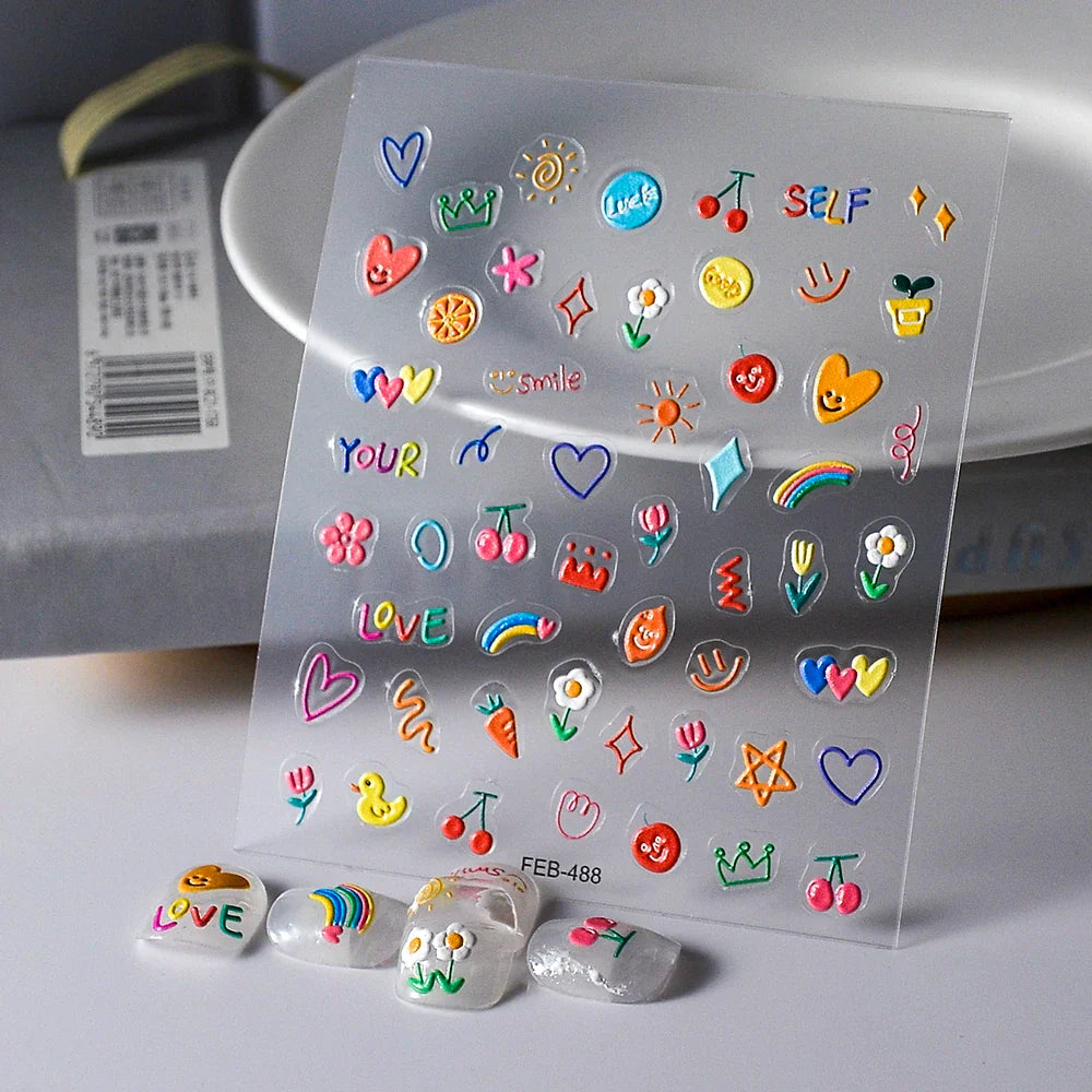 Jelly Tulip Heart Nail Art Stickers 5D Embossed Relief Decals (Online Order Only)