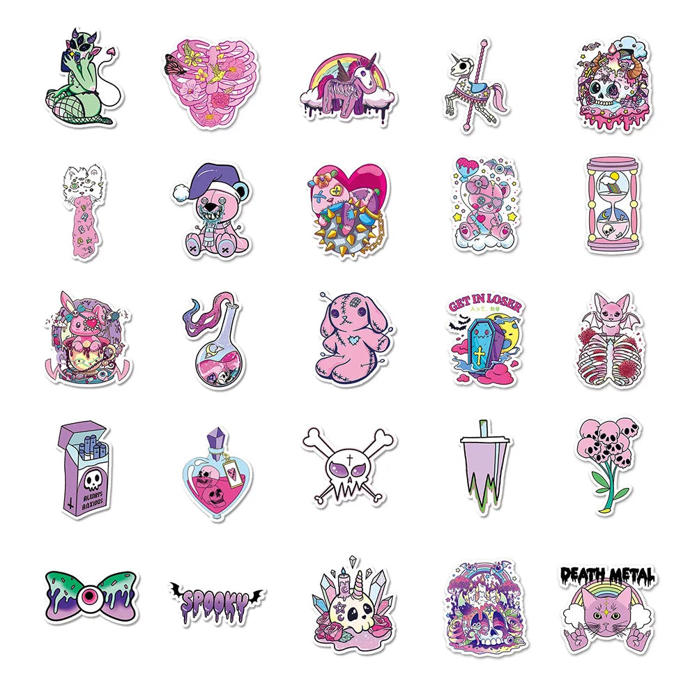 10/30/50PCS Cute Gothic Halloween Skull Magic Stickers DIY Laptop Luggage Skateboard Graffiti Decals Sticker for Kid Toys (Online Order Only)