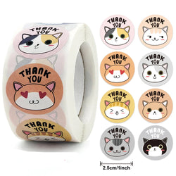 100-500pcs Round Cartoon Animals Thank You Stickers Cute Cats Teachers Reward Handmade Sealing Stickers Stickers (Online Order Only)