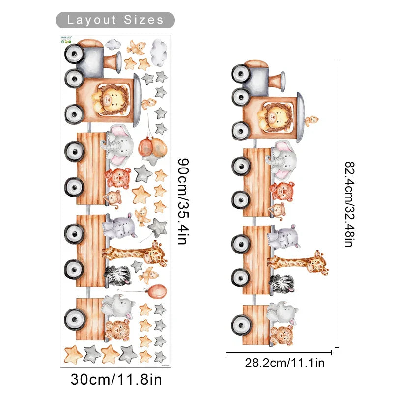 Cute Animal Train Wall Stickers Nursery Vinyl Decals for Kids Room Decor (Online Order Only)
