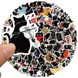 50/100pcs Cute Cartoon Black Cat Animal Stickers For Kids Waterproof Graffiti Phone Guitar Water Bottle Laptop Decals (ONLINE ORDER ONLY)