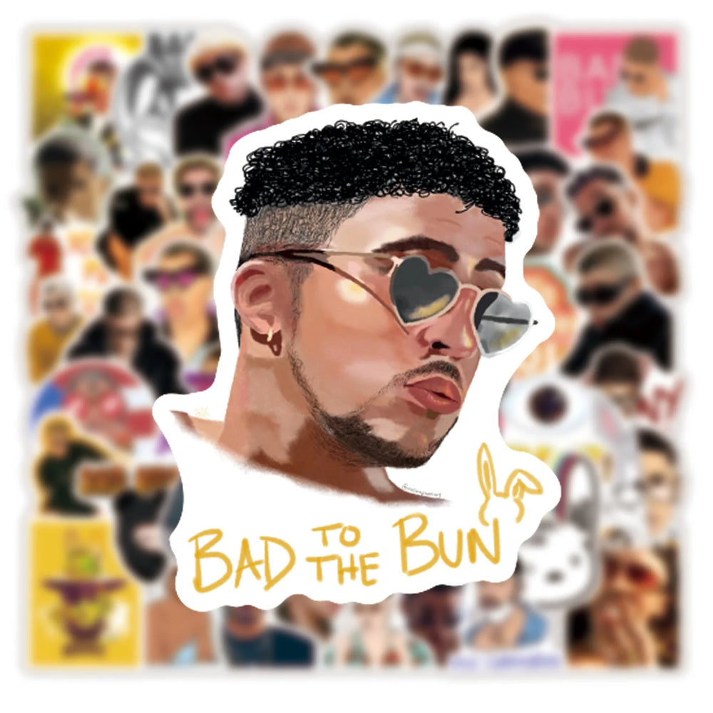 10/30/50pcs Pop Singer Bad Bunny Graffiti Sticker Scrapbook Kids Toys Pvc Laptop Waterproof Notebook Trolley Cool Decal Stickers (ONLINE ORDER ONLY)