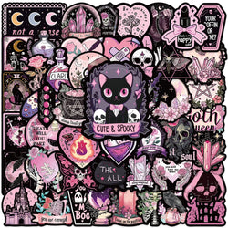 50pcs Gothic Darkness Cute Spooky Horror Stickers Magic Flower Skull Crystal Sticker For Laptop Luggage Guitar Diary Vinyl Decal (Online Order Only)