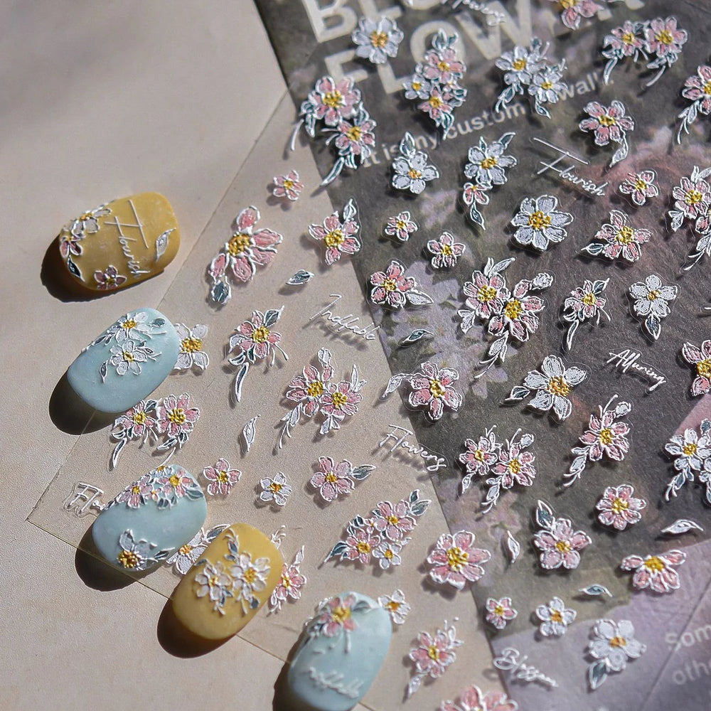 Colourful Daisy Cosmos Hot Stamping Petal Delicate and Pretty Plant Self Adhesive Nail Art Decoration Stickers Manicure Decals (ONLINE ORDER ONLY)