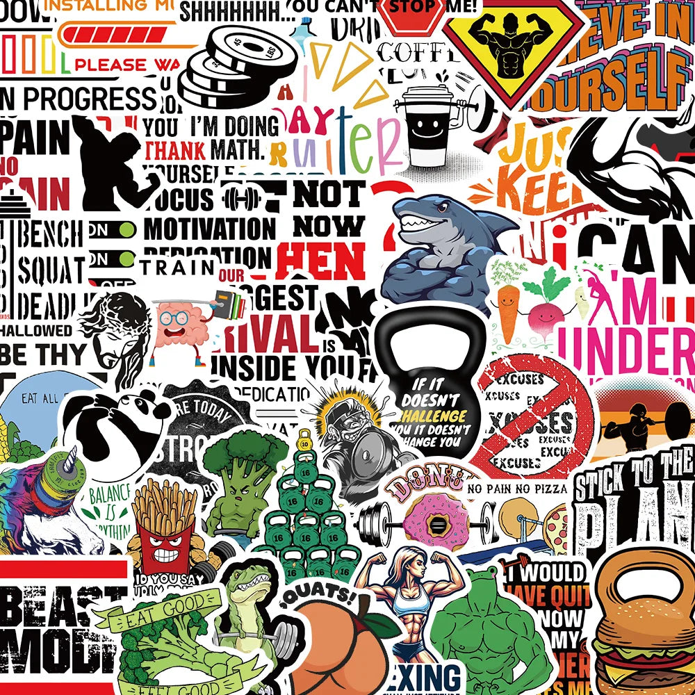 50PCS Sport Fitness Enthusiast Sticker Pack for Teens and Adults DIY Suitcase Guitar Laptop Phone Case and Skateboard (Online Order Only)