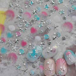 Halo Dyeing Ocean Shell Conch Starfish Pearl Love Heart Bowknot Jellyfish Adhesive Nail Art Stickers Manicure Decals Wholesale (ONLINE ORDER ONLY)