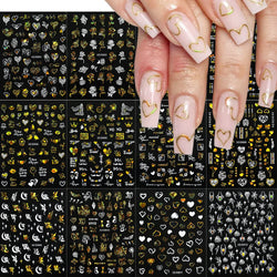 1PC Holographic Laser Heart Nail Stickers-3D Self-Adhesive Golden White Valentines Day Nail Decals For Women Nail Art Decoration (ONLINE ORDER ONLY)