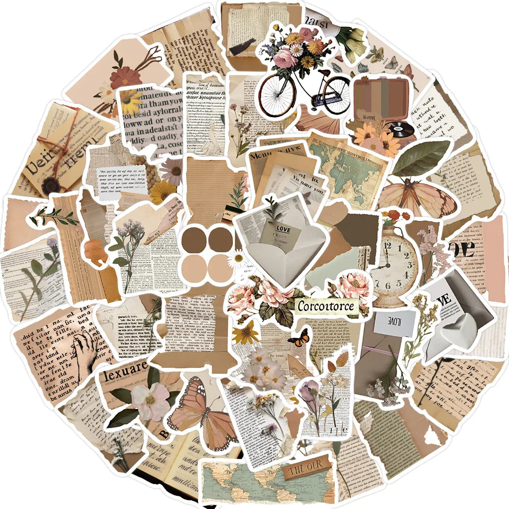 10/25/50pcs Retro English Fragmented  Stickers Decals Cartoon Graffiti DIY  Notebook Luggage Wall Decoration PVC Sticker (ONLINE ORDER ONLY)