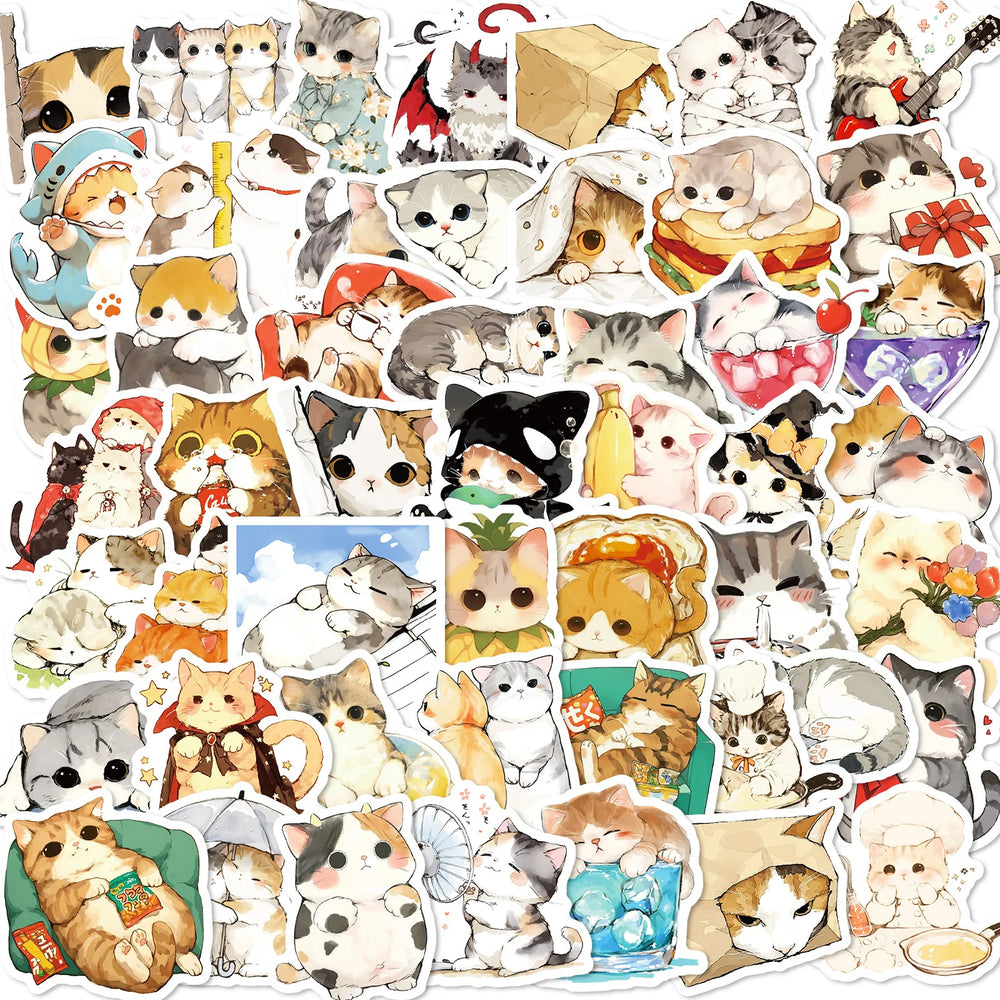 50Pcs Cute Kitty Cartoon Stickers for Helmet, Wall, DIY Decoration (Online Order Only)