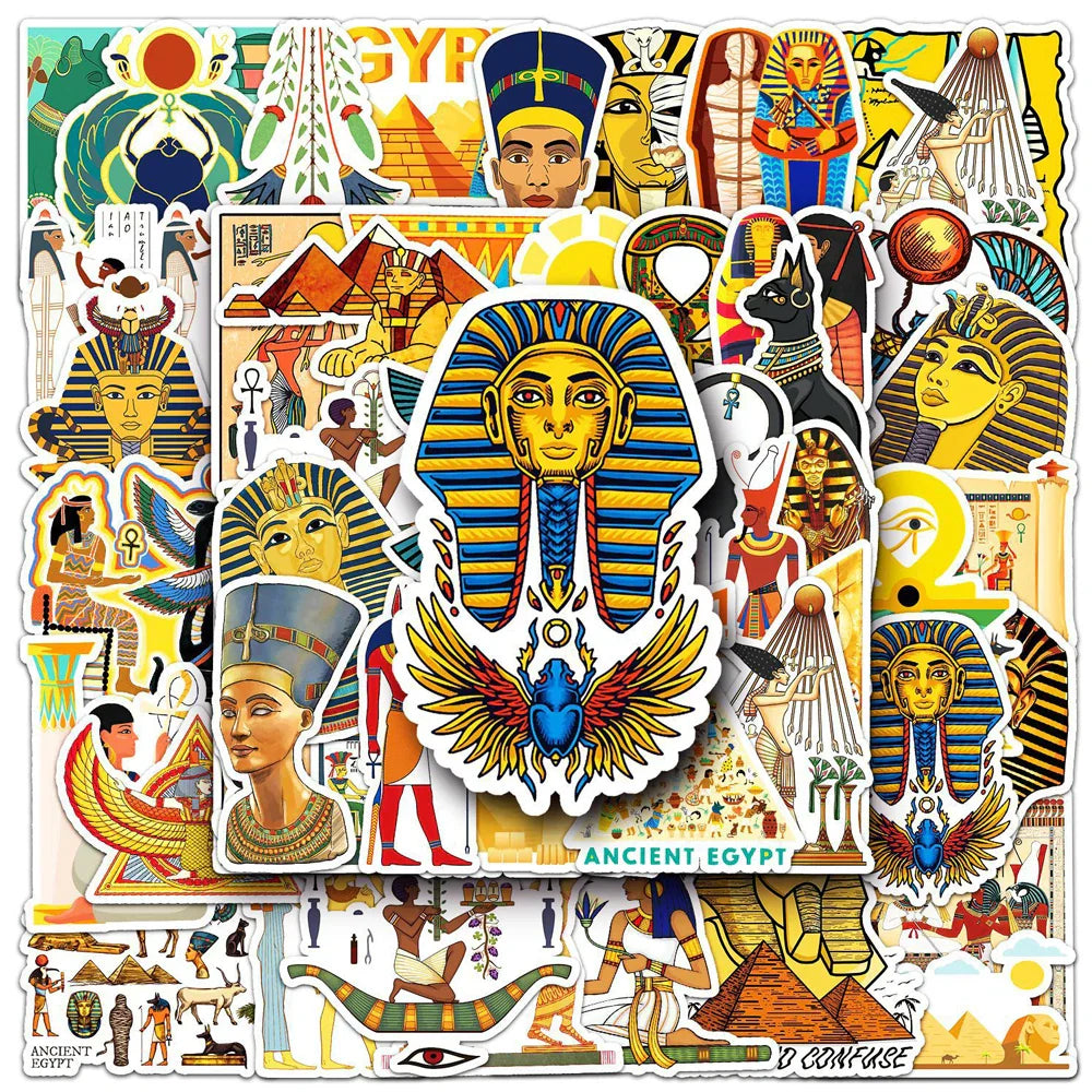 Egyptian Pharaoh Art Stickers Pack - Waterproof for Skateboard, Laptop, Luggage, Phone, Motorcycle (Online Order Only)