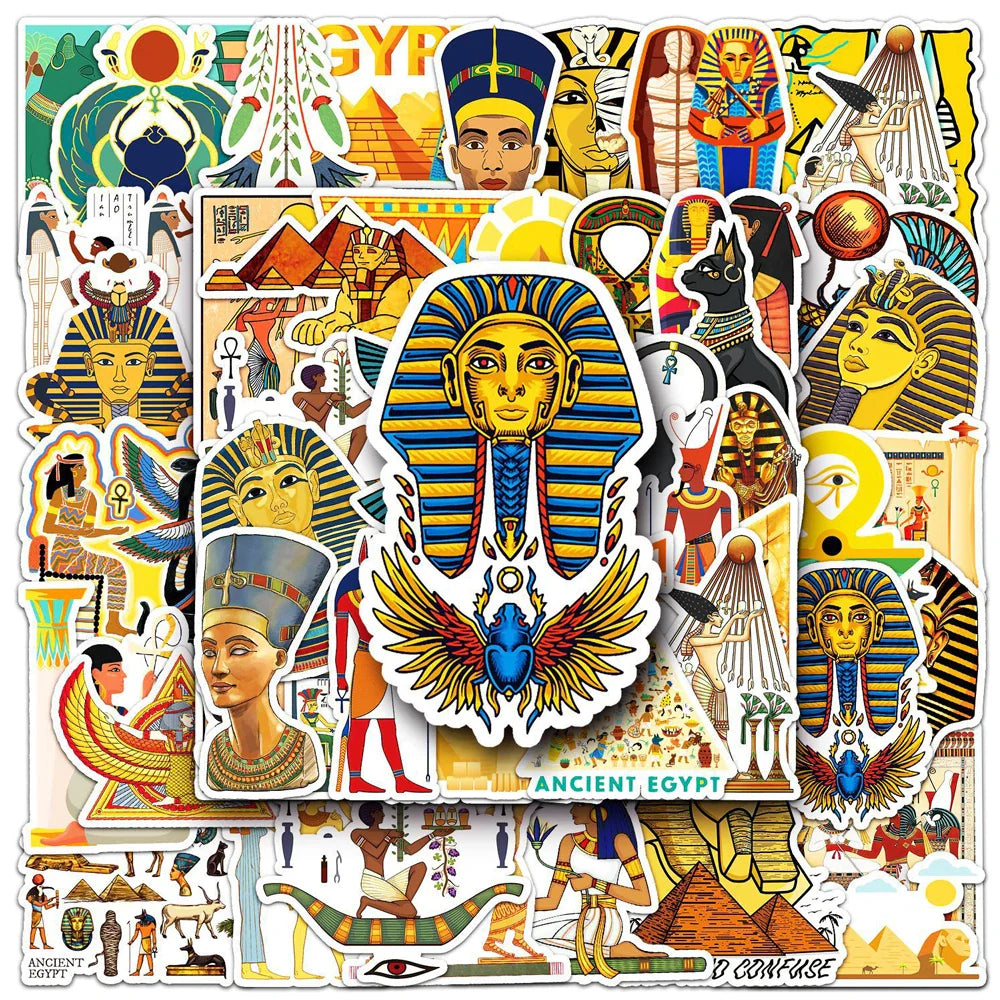 Egyptian Pharaoh Art Stickers Pack - Waterproof for Skateboard, Laptop, Luggage, Phone, Motorcycle (Online Order Only)