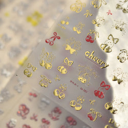 Colourful Cherry Abundant Fruits Bowknot Shiny White Line Outline Self Adhesive Nail Art Stickers Chic Rhinestone Manicure Decal (ONLINE ORDER ONLY)
