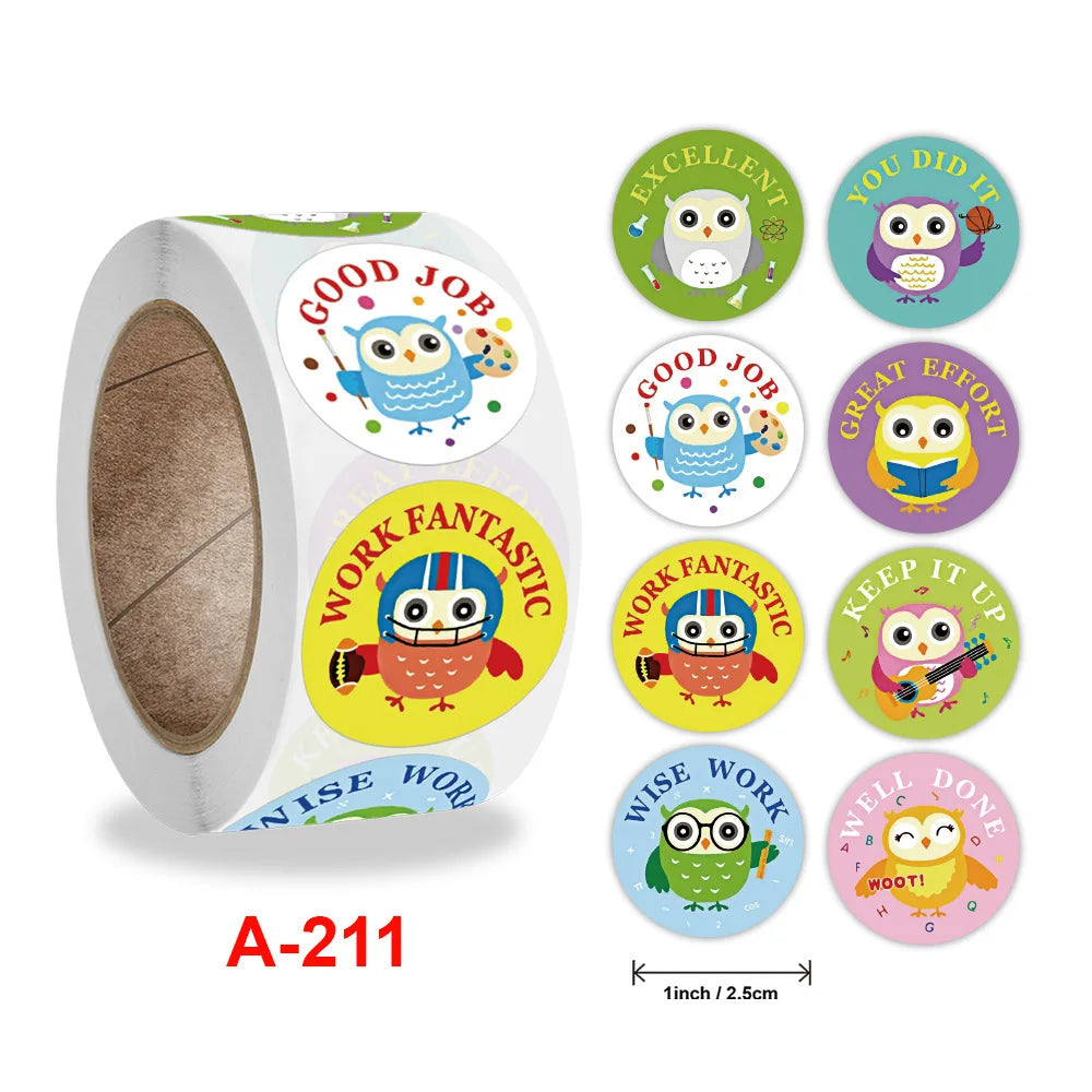 500 Pcs/Roll English Cartoon Animal Stickers Teacher Reward Students Stickers Self-adhesive Stationery Stickers (Online Order Only)