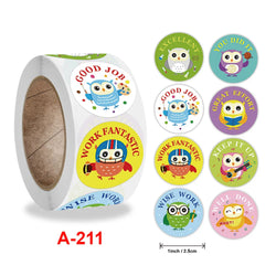 500 Pcs/Roll English Cartoon Animal Stickers Teacher Reward Students Stickers Self-adhesive Stationery Stickers (Online Order Only)