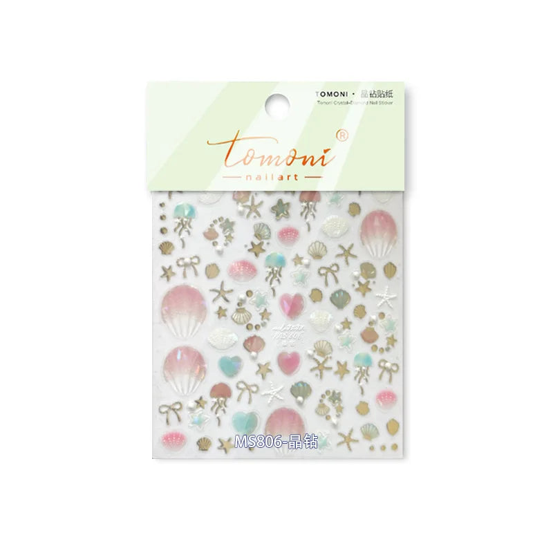 Halo Dyeing Ocean Shell Conch Starfish Pearl Love Heart Bowknot Jellyfish Adhesive Nail Art Stickers Manicure Decals Wholesale (ONLINE ORDER ONLY)