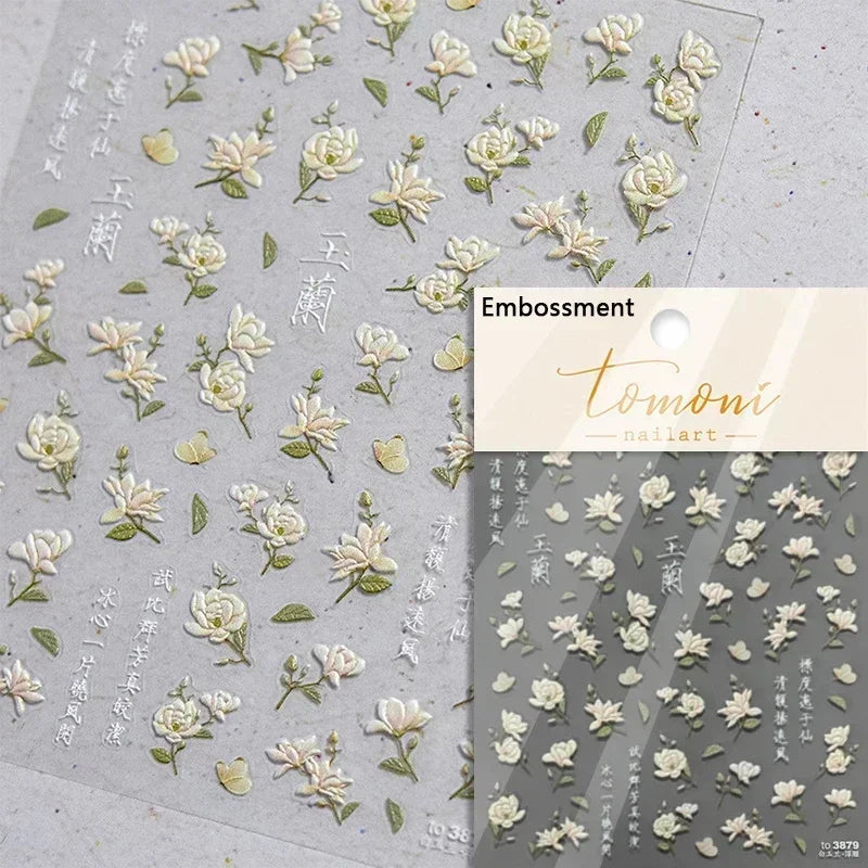 Hummingbird Iris Butterfly Peony Rose Tulip Daisy Lily Flowers Morning Glory Pearl Rhinestones Nail Art Sticker Decoration Decal (ONLINE ORDER ONLY)