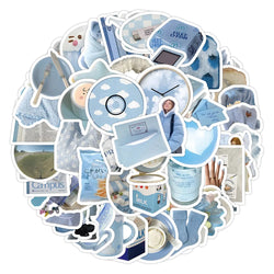 10/30/60PCS Ins Style Simple Blue Stickers Cute Cartoon Decal DIY Notebook Phone Fridge Suitcase Skateboard Car Sticker Kids Toy (Online Order Only)