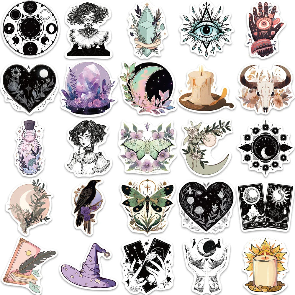 10/30/50PCS Gothic Magic Witch Stickers Aesthetic Graffiti DIY Phone Laptop Scrapbook Suitcase Bike PVC Watrproof Decals Kid Toy (ONLINE ORDER ONLY)