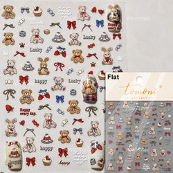 Charm Retro Bear Candy Cake Bowknot Rabbit Bunny Strawberry Footprint Muffin 3D Adhesive Nail Art Stickers Chic Manicure Decals (ONLINE ORDER ONLY)
