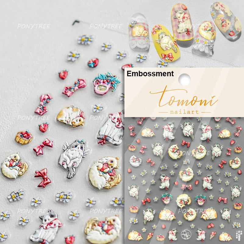 Vivid Honey Bee Ribbon Bowknot Pot Daisy Wreath Flower Shining Tulip Honeycomb Jar Self Adhesive Nail Art Sticker Manicure Decal (ONLINE ORDER ONLY)