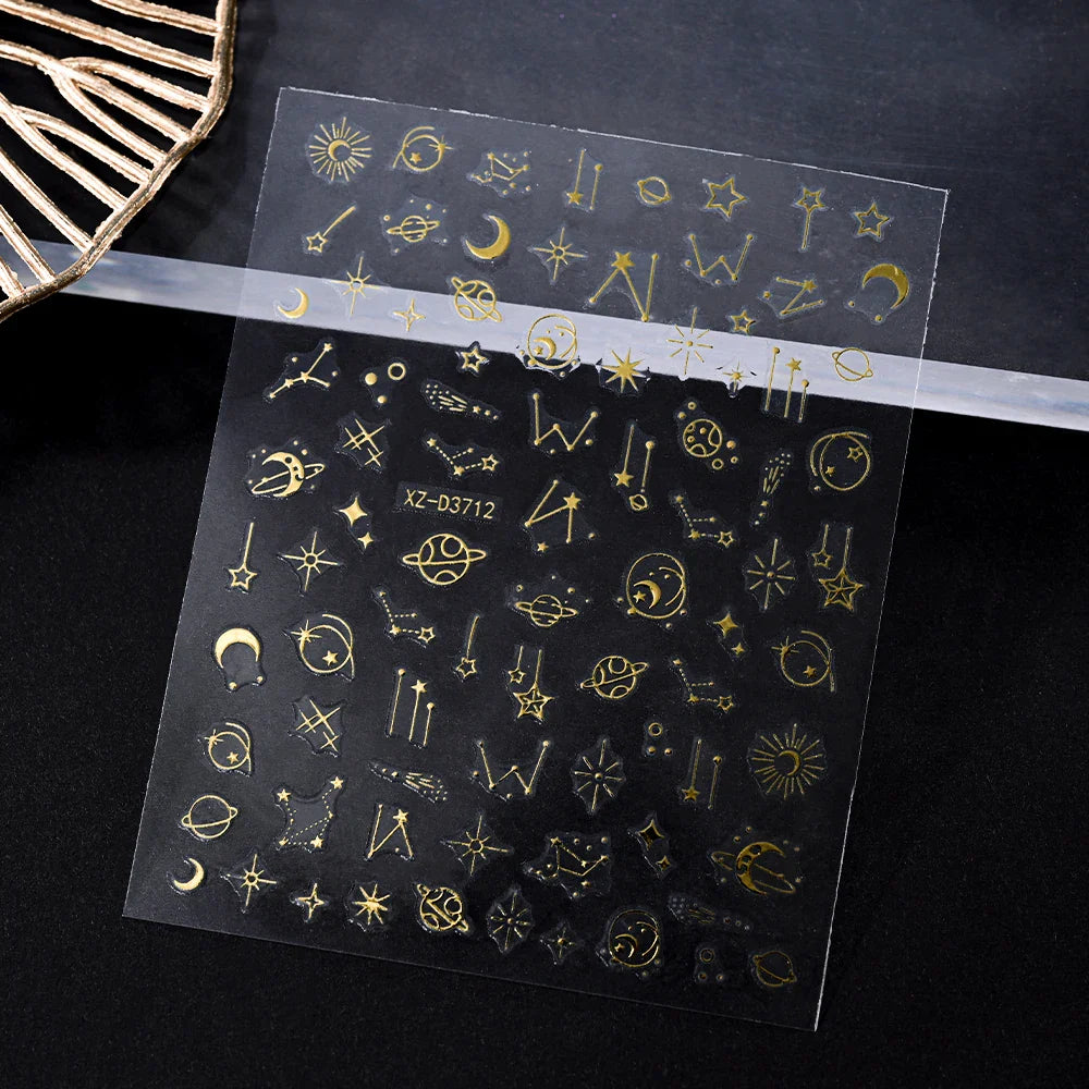 1pc 3D Gradient French Nail Stickers with Crown & Tassel Design Gold Silver Lines Self-Adhesive Nail Art Waterfall Manicure Foil (Online Order Only)