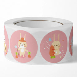 100-500 Pcs Round Cute Animal Pink rabbit Party Adhesive Diy Seal Stickers Decorative Album Diary Cartoon Label Decor (ONLINE ORDER ONLY)