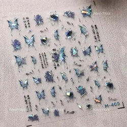 Charming Delicate Sapphire Color Blue Black Stroke Butterfly Jelly Relief Rhinestone Adhesive Nail Art Stickers Manicure Decals (Online Order Only)