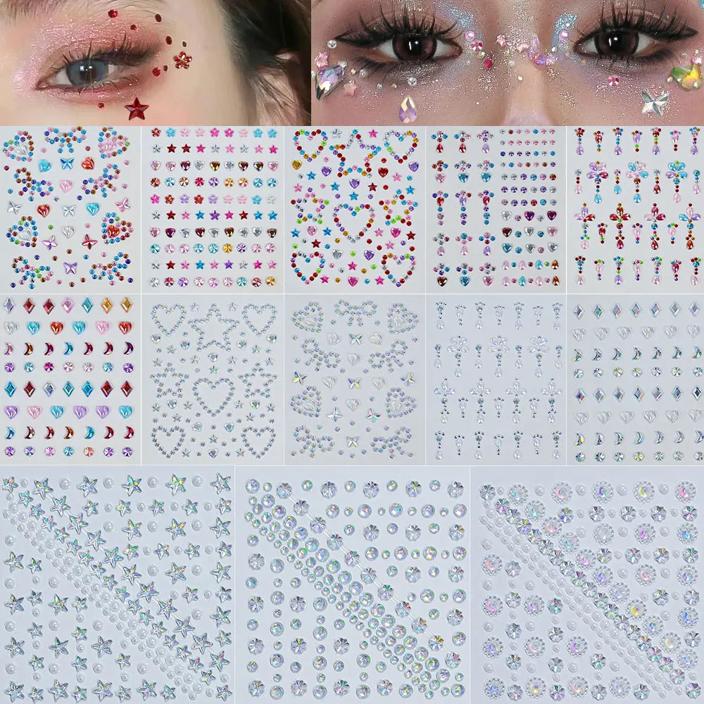 1pc Star-Shaped Rhinestone Sticker Sparkling Acrylic Rhinestone Face Decals Butterfly & Floral Designs for Party/Stage/Festivals (ONLINE ORDER ONLY)