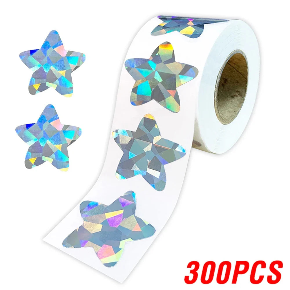 100-500pcs Holographic Star Silvery Stickers For Kids Reward Foil Star Stickers Labels For Wall Crafts Classroom Supplies 1inch (ONLINE ORDER ONLY)