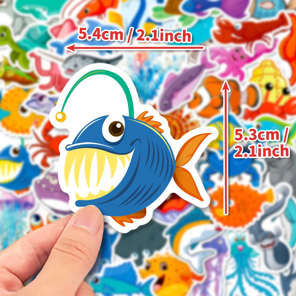 10/50Pcs Cartoon Marine Life Fish And Shrimp Sticker For Kids Toys Luggage Laptop Ipad Skateboard Stickers Wholesale (ONLINE ORDER ONLY)