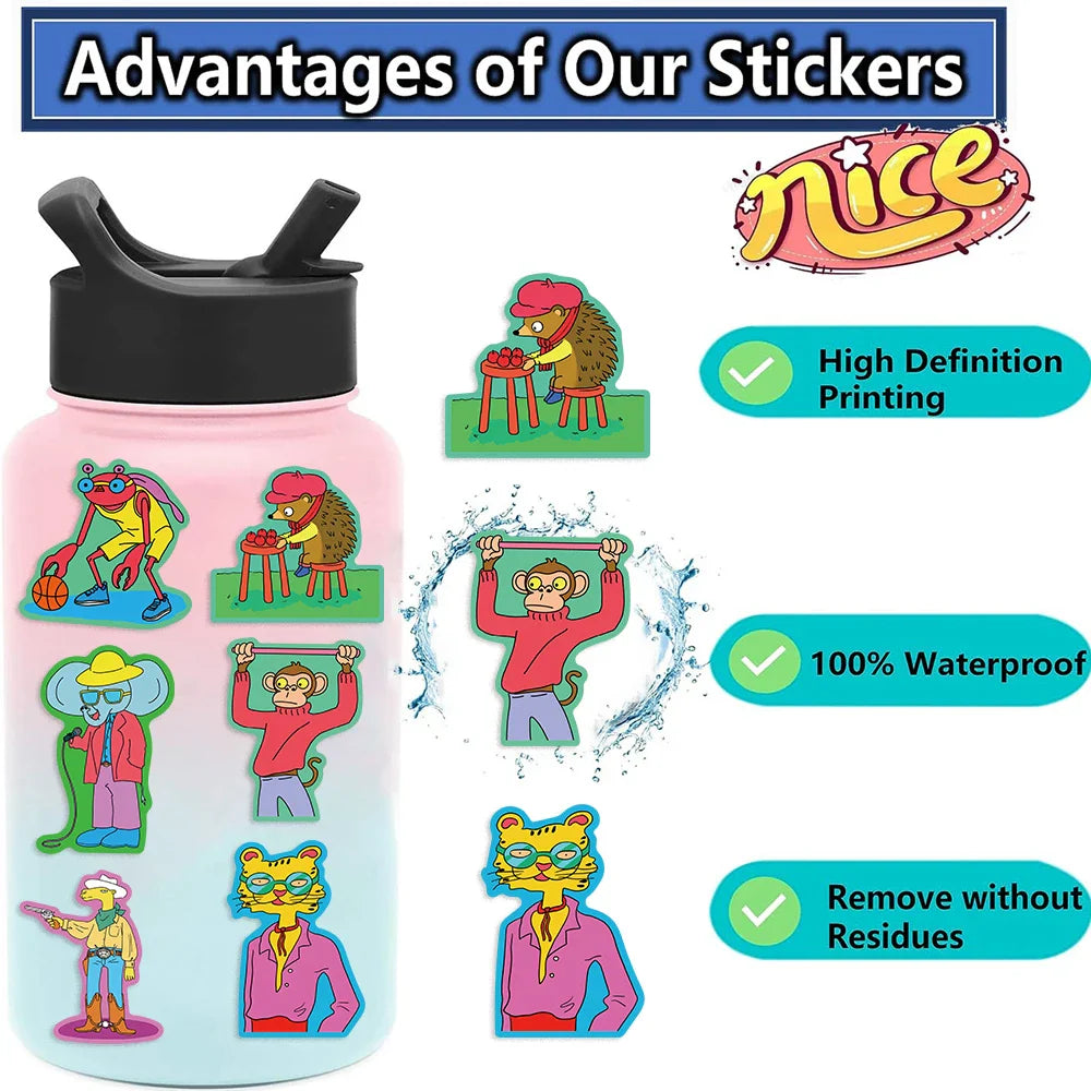 50pcs Cartoon Colorful Animal Stickers For Luggage Skateboard Laptop Guitar Aesthetic Graffiti Sticker Decals Toys (ONLINE ORDER ONLY)