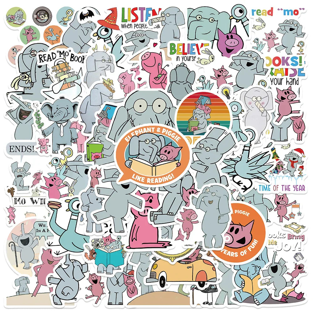 50PCS Elephant Piggie Cartoon Stickers DIY School Stationery Sketchbook Diary Scrapbook Supplies (Online Order Only)