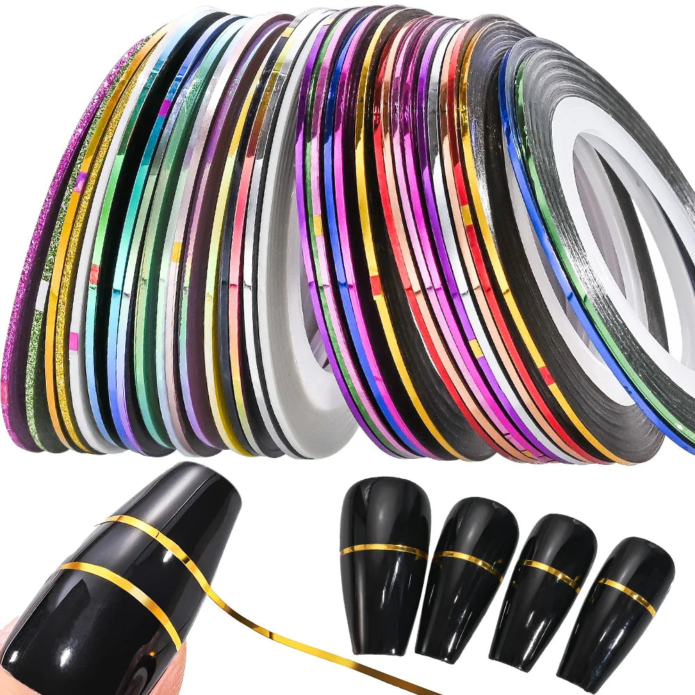 10pcs Nail Striping Tape Metallic Yarn Line Gold/Silver Striping Sticker Holographic 3D Strips Liner Tape Adhesive Manicure Foil (Online Order Only)
