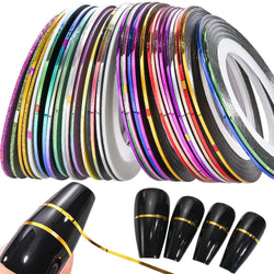 10pcs Nail Striping Tape Metallic Yarn Line Gold/Silver Striping Sticker Holographic 3D Strips Liner Tape Adhesive Manicure Foil (Online Order Only)