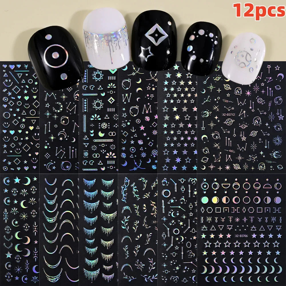 12PCS French Tassel Crescent Moon Arc Self Adhesive Nail Art Sticker 3D French Kiss Crescent Nail Stickers Lines Manicure Decals (ONLINE ORDER ONLY)