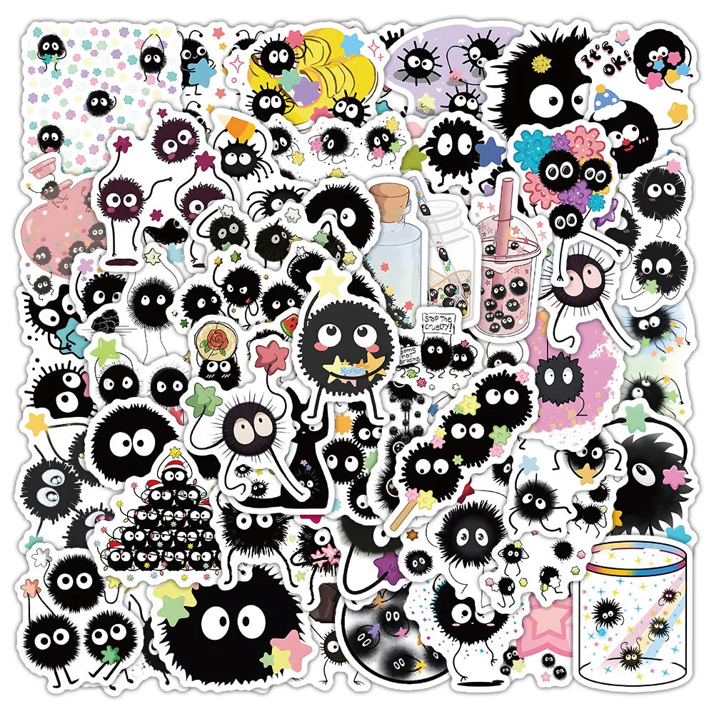 10/30/50PCS Soot Sprites Stickers Cute Elf Cartoon Sticker DIY Decoration Luggage Laptop Phone Guitar Car Bike Sticker Kids Toys (Online Order Only)