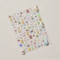 Cute Animals Bear Dog Cake Sweet Cherry Grid Bowknot Star Line Fruit Relief Self Adhesive Nail Art Stickers 3D Manicure Decals (ONLINE ORDER ONLY)
