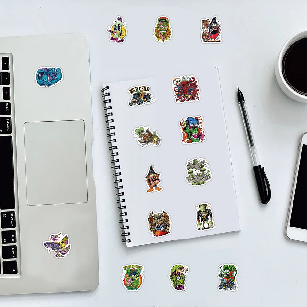 10/50PCS Funny Horror Liquid Monster Stickers Cool Graffiti Decoration DIY Skateboard Scrapbook Phone Laptop Car Decals Toys (Online Order Only)