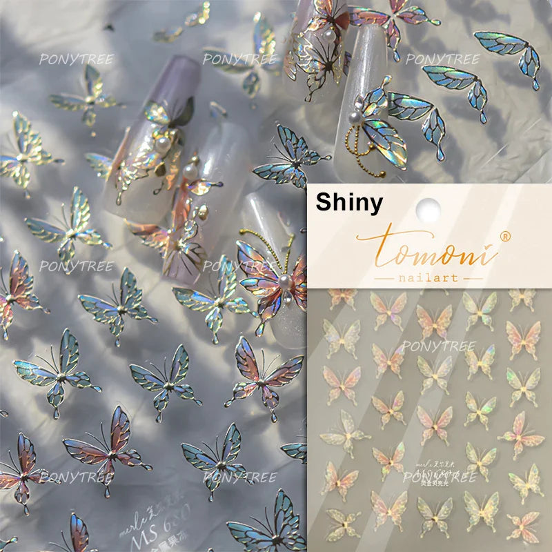 Yellow Butterfly Rose Flower Lace Gradual Wing Charming Romantic Jelly Camellia Self Adhesive Nail Art Stickers Manicure Decals (Online Order Only)